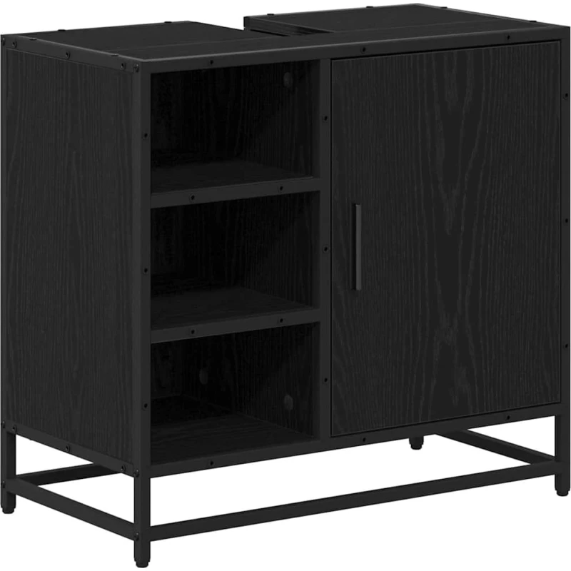vidaXL Σετ Επίπλων Μπάνιου με ράφι 4 pcs Μαύρη Οξυά Επεξεργασμένο ξύλο