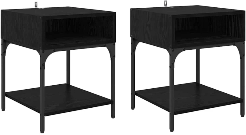 vidaXL Κομοδίνο 2 pcs Μαύρη δρυς 40 x 40 x 50 cm Επεξεργασμένο ξύλο