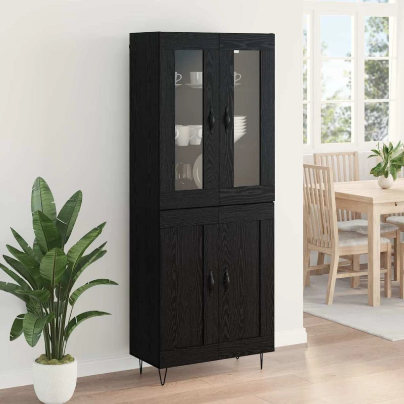 vidaXL Highboard Μαύρη Οξυά 69,5 x 34 x 180 εκ. Επεξεργασμένο ξύλο