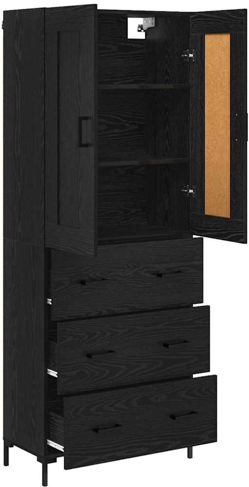 vidaXL Highboard με συρτάρι 2 pcs Μαύρη Οξυά Επεξεργασμένο ξύλο