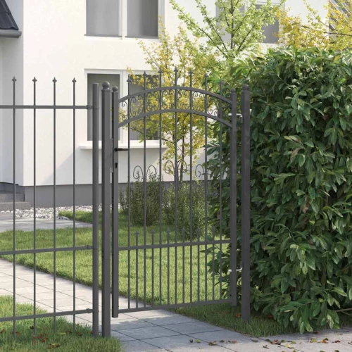 vidaXL Πύλη Φράχτη με Στρογγυλή Κορυφή Γκρι 103 x 150 cm Ατσάλι