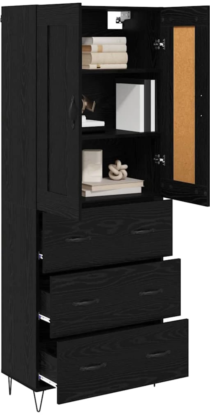 vidaXL Highboard Μαύρη Οξυά 69,5 x 34 x 180 εκ. Επεξεργασμένο ξύλο