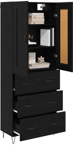 vidaXL Highboard Μαύρη Οξυά 69,5 x 34 x 180 εκ. Επεξεργασμένο ξύλο