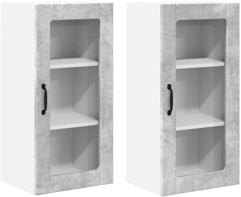 vidaXL Κρεμαστό ντουλάπι κουζίνας με ράφι 2 pcs Σκυρόδεμα Γκρι