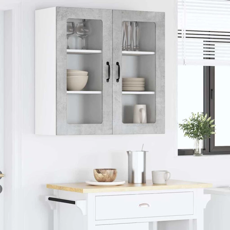 vidaXL Κρεμαστό ντουλάπι κουζίνας με ράφι 2 pcs Σκυρόδεμα Γκρι