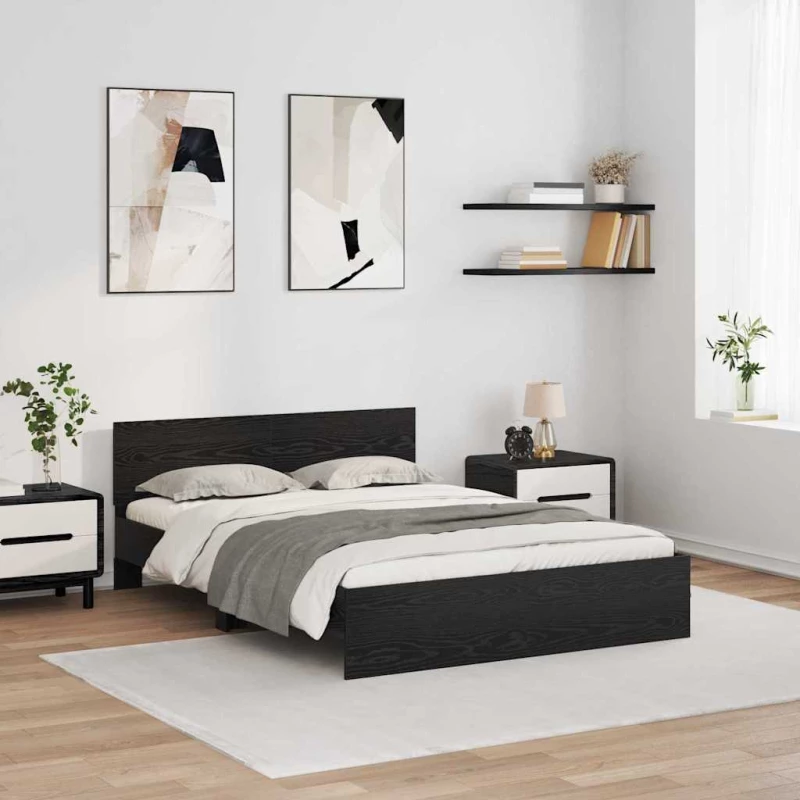 vidaXL Σκελετός Κρεβατιού Μαύρη Οξυά 140 x 190 cm Επεξεργασμένο ξύλο