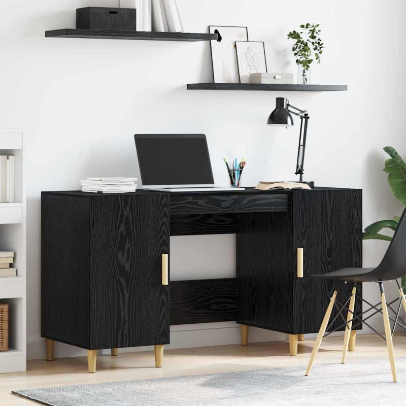 vidaXL Γραφείο με ράφι Μαύρη Οξυά 140 x 50 x 75 εκ. Επεξεργασμένο ξύλο