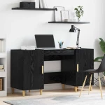 vidaXL Γραφείο με ράφι Μαύρη Οξυά 140 x 50 x 75 εκ. Επεξεργασμένο ξύλο