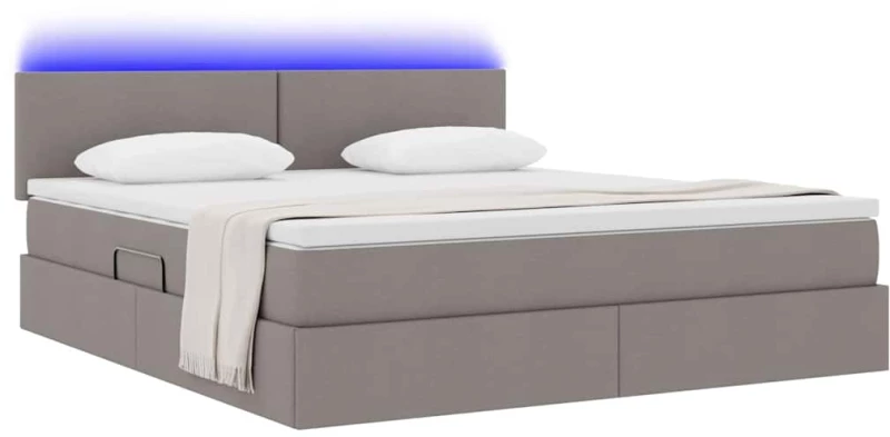 vidaXL Κρεβάτι με αποθηκευτικό χώρο και LED Taupe 180 x 200 cm