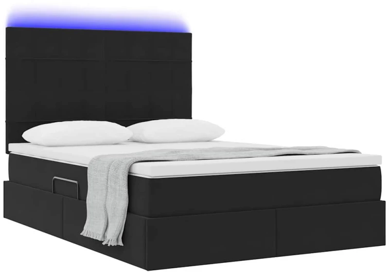 vidaXL Κρεβάτι με αποθηκευτικό χώρο και LED Μαύρο 140 x 200 cm Βελούδο