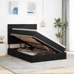 vidaXL Κρεβάτι με αποθηκευτικό χώρο και LED Μαύρο 140 x 200 cm Βελούδο