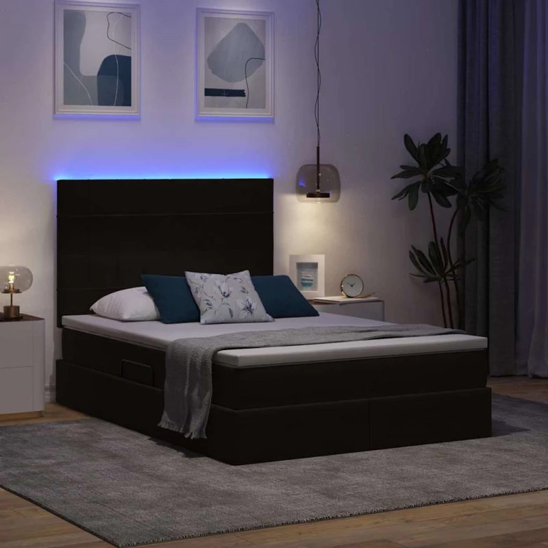 vidaXL Κρεβάτι με αποθηκευτικό χώρο και LED Μαύρο 140 x 200 cm Βελούδο