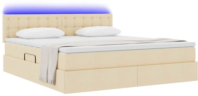 vidaXL Κρεβάτι με αποθηκευτικό χώρο και LED Κρέμ 160 x 200 cm
