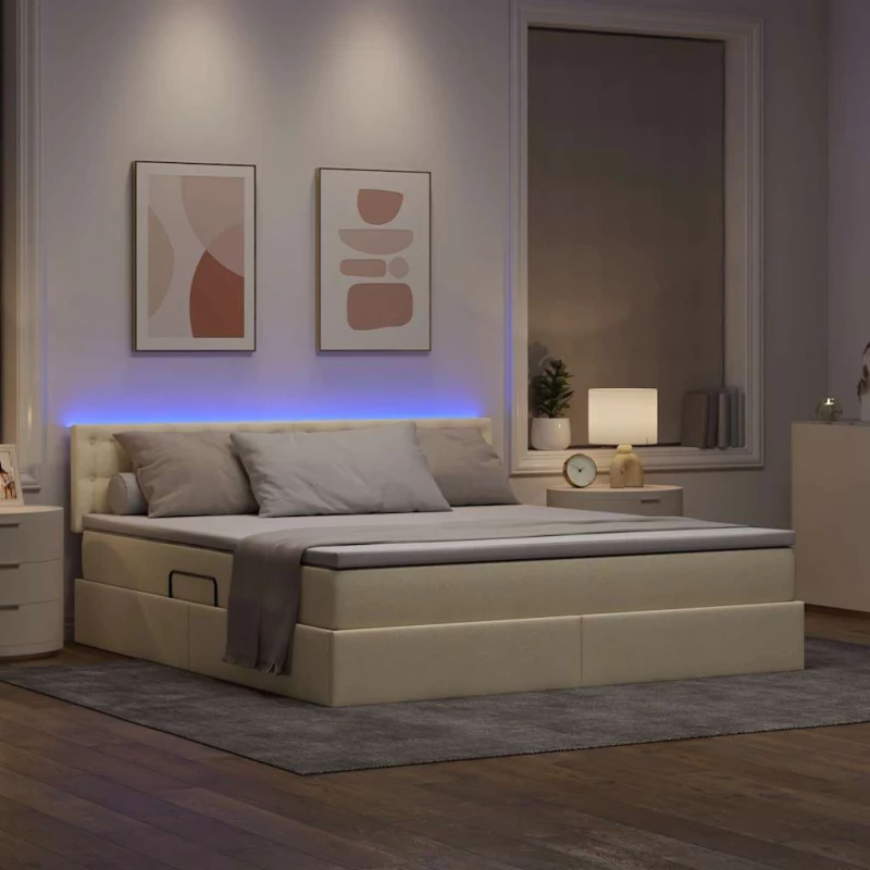 vidaXL Κρεβάτι με αποθηκευτικό χώρο και LED Κρέμ 160 x 200 cm
