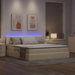 vidaXL Κρεβάτι με αποθηκευτικό χώρο και LED Κρέμ 160 x 200 cm