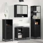 vidaXL Σετ Επίπλων Μπάνιου με ράφι 3 pcs Μαύρη Οξυά Επεξεργασμένο ξύλο