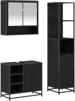 vidaXL Σετ Επίπλων Μπάνιου με ράφι 3 pcs Μαύρη Οξυά Επεξεργασμένο ξύλο