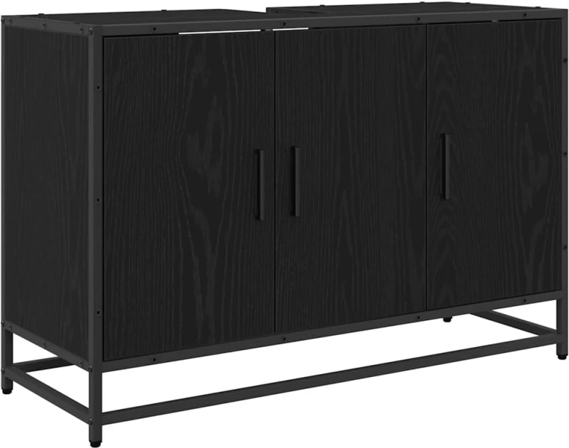 vidaXL Σετ Επίπλων Μπάνιου με ράφι 4 pcs Μαύρη Οξυά Επεξεργασμένο ξύλο