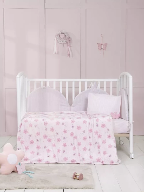 Κουβέρτα Bloomie Ροζ Λίκνου 80x110