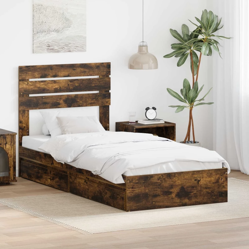 vidaXL Κρεβάτι Αποθήκης Καπνιστό Δρύς 100 x 200 cm Επεξεργασμένο ξύλο