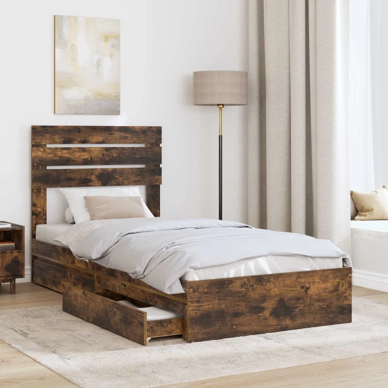 vidaXL Κρεβάτι Αποθήκης Καπνιστό Δρύς 100 x 200 cm Επεξεργασμένο ξύλο