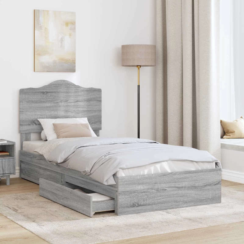 vidaXL Κρεβάτι Αποθήκης Γκρίζο Σονομα 75 x 190 cm Επεξεργασμένο ξύλο