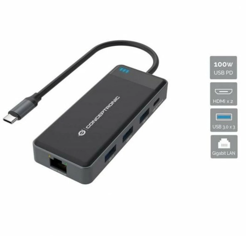 Hub USB-C 7 Θύρες Conceptronic 110518107101 Μαύρο Γκρι 100 W (1 μονάδα)