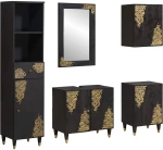 vidaXL Σετ Ντουλαπιών Μπάνιου Επιτοίχιο 5 pcs Μαύρο Στερεό ξύλο μάνγκο