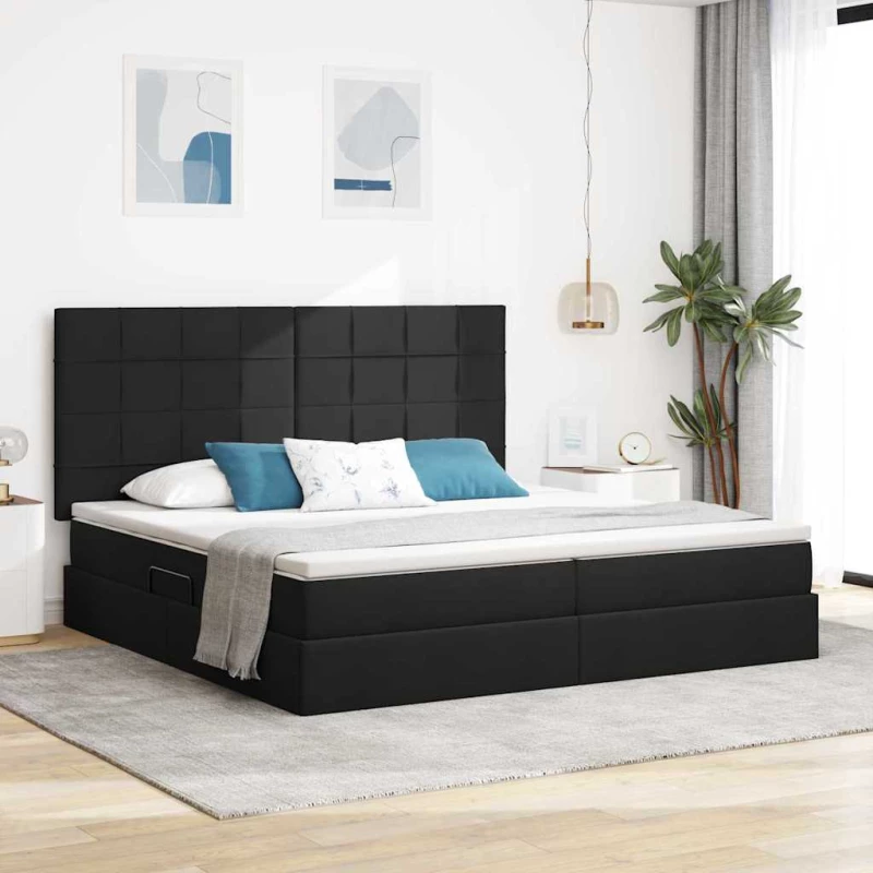vidaXL Κρεβάτι Αποθήκης με στρώμα Μαύρο 200 x 200 cm Τεχνητό Δέρμα