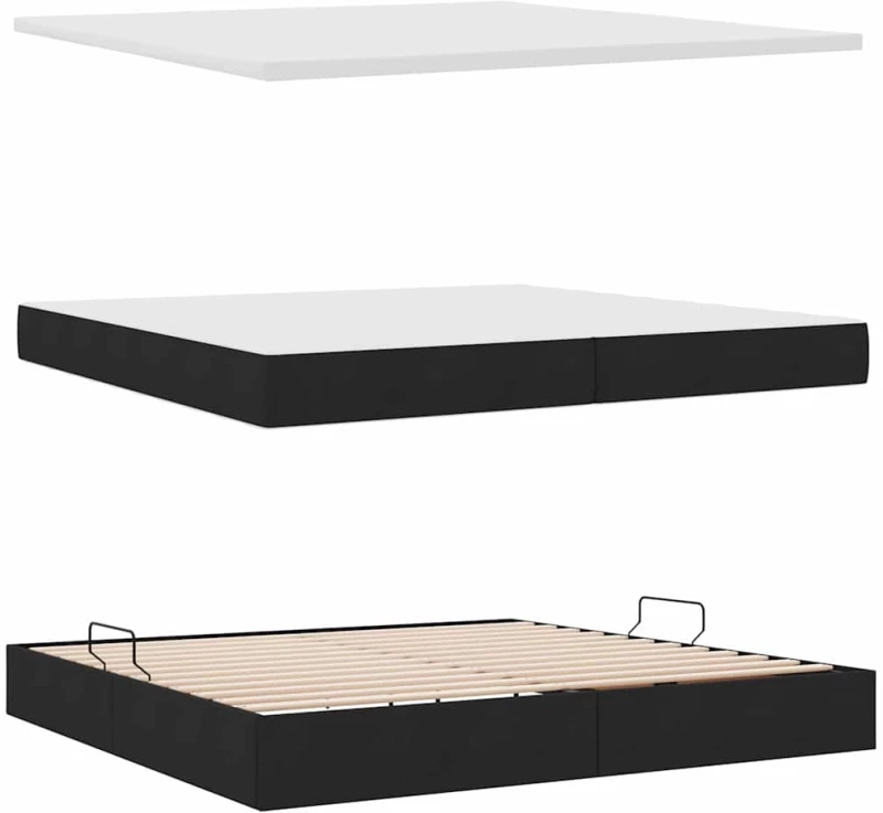 vidaXL Κρεβάτι Αποθήκης με στρώμα Μαύρο 200 x 200 cm Τεχνητό Δέρμα