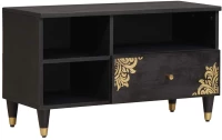 vidaXL Ντουλάπι TV με συρτάρι Μαύρο 80 x 33 x 46 εκ Στερεό ξύλο μάνγκο