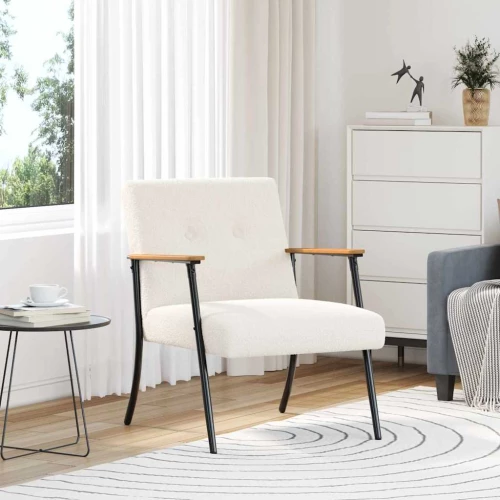 vidaXL Πολυθρόνα Κρεμ 59 x 75 x 78 εκ Κάλαθος ύφασμα με σγουρή υφή