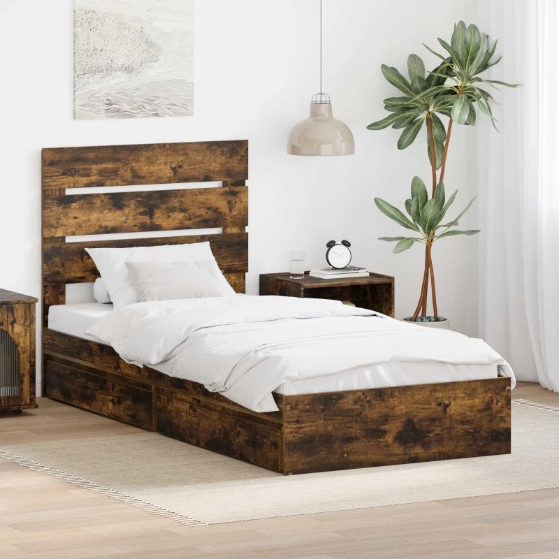 vidaXL Κρεβάτι Αποθήκης Καπνιστό Δρύς 90 x 190 cm Επεξεργασμένο ξύλο