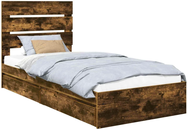 vidaXL Κρεβάτι Αποθήκης Καπνιστό Δρύς 90 x 190 cm Επεξεργασμένο ξύλο