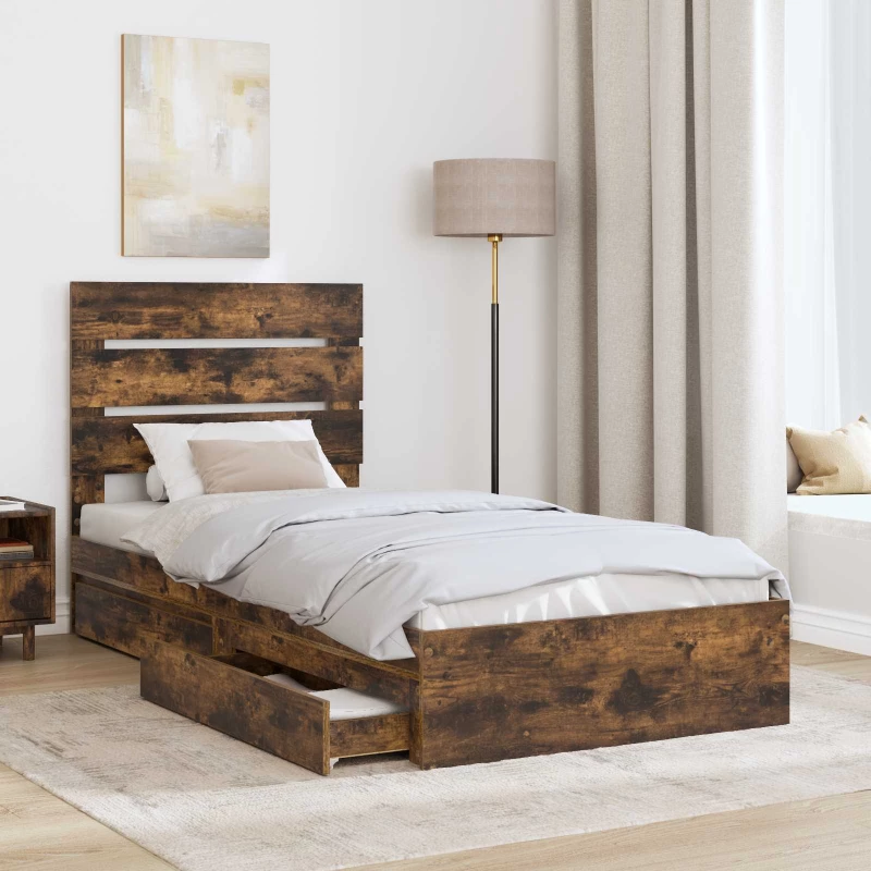 vidaXL Κρεβάτι Αποθήκης Καπνιστό Δρύς 90 x 190 cm Επεξεργασμένο ξύλο