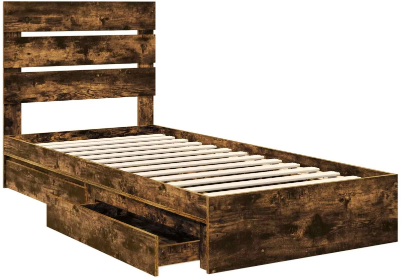 vidaXL Κρεβάτι Αποθήκης Καπνιστό Δρύς 90 x 190 cm Επεξεργασμένο ξύλο