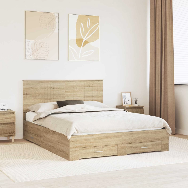 vidaXL Σκελετός Κρεβατιού Δρύς Sonoma 150 x 200 cm Επεξεργασμένο ξύλο