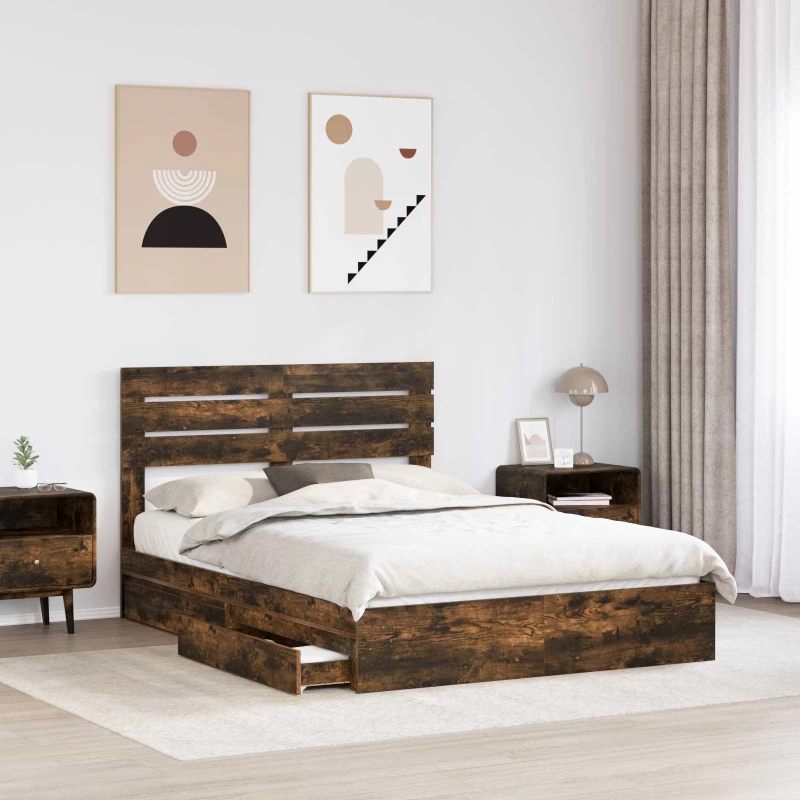 vidaXL Κρεβάτι Αποθήκης Καπνιστό Δρύς 160 x 200 cm Επεξεργασμένο ξύλο
