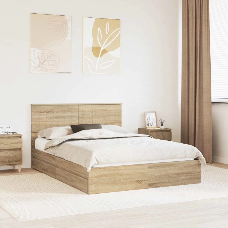 vidaXL Κρεβάτι Αποθήκης Δρύς Sonoma 140 x 190 cm Επεξεργασμένο ξύλο
