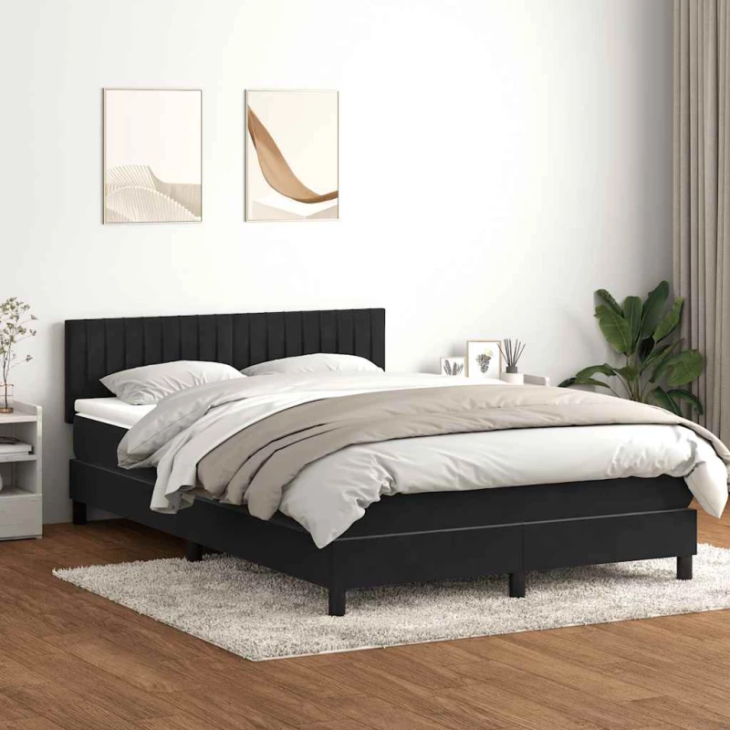 vidaXL Κρεβάτι Boxspring με Στρώμα & LED Μαύρο 160x210 εκ. Βελούδινο