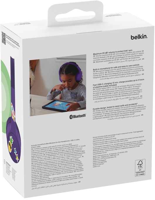 Belkin AUD002hqPUV3 SOUNDFORM KIDS HEADPHONES USB-C, PURPLE
