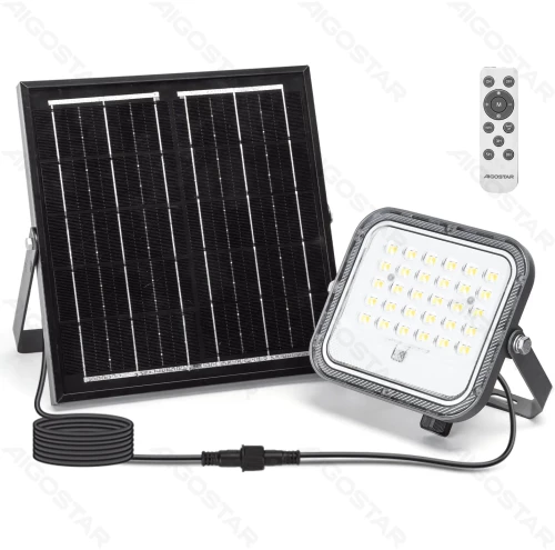 Αδιάβροχος Ηλιακός Προβολέας 50W με Πάνελ & Τηλεχειριστήριο 3 Επιπέδων Φωτισμού 153 x 141 x 38mm Aigostar