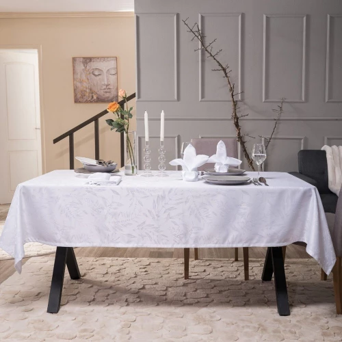 Τραπεζομάντηλο Drancy Με Πετσέτες Φαγητού (Σετ 7τμχ) White Teoran 140Χ180 Βαμβάκι-Πολυέστερ