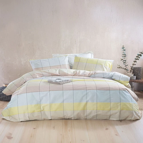 Σεντόνια Colette (Σετ 3τμχ) Yellow-Light Blue Ρυθμός Ημίδιπλο 160x260cm Βαμβάκι-Πολυέστερ