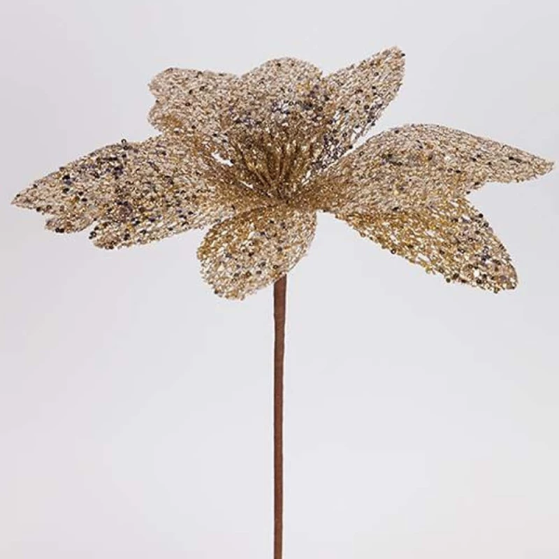 Λουλούδι - Κλαδί Με Glitter 600-47412 30x45cm Champagne