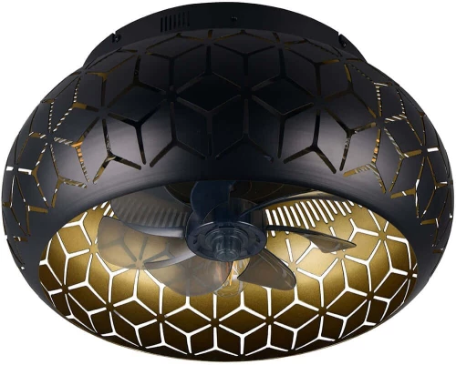 Ανεμιστήρας Οροφής Bidar R61574080 Με Φως Και Τηλεχειριστήριο Φ50x22cm 3xE27 15W Black-Gold RL Lighting Διάμετρος 50cm