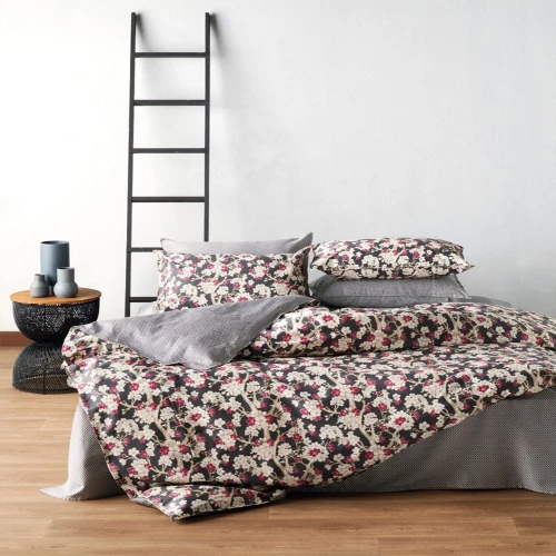 Σεντόνια Umeko (Σετ 4τμχ) Anthracite-Magenta Kentia King Size 270x270cm 100% Βαμβακοσατέν