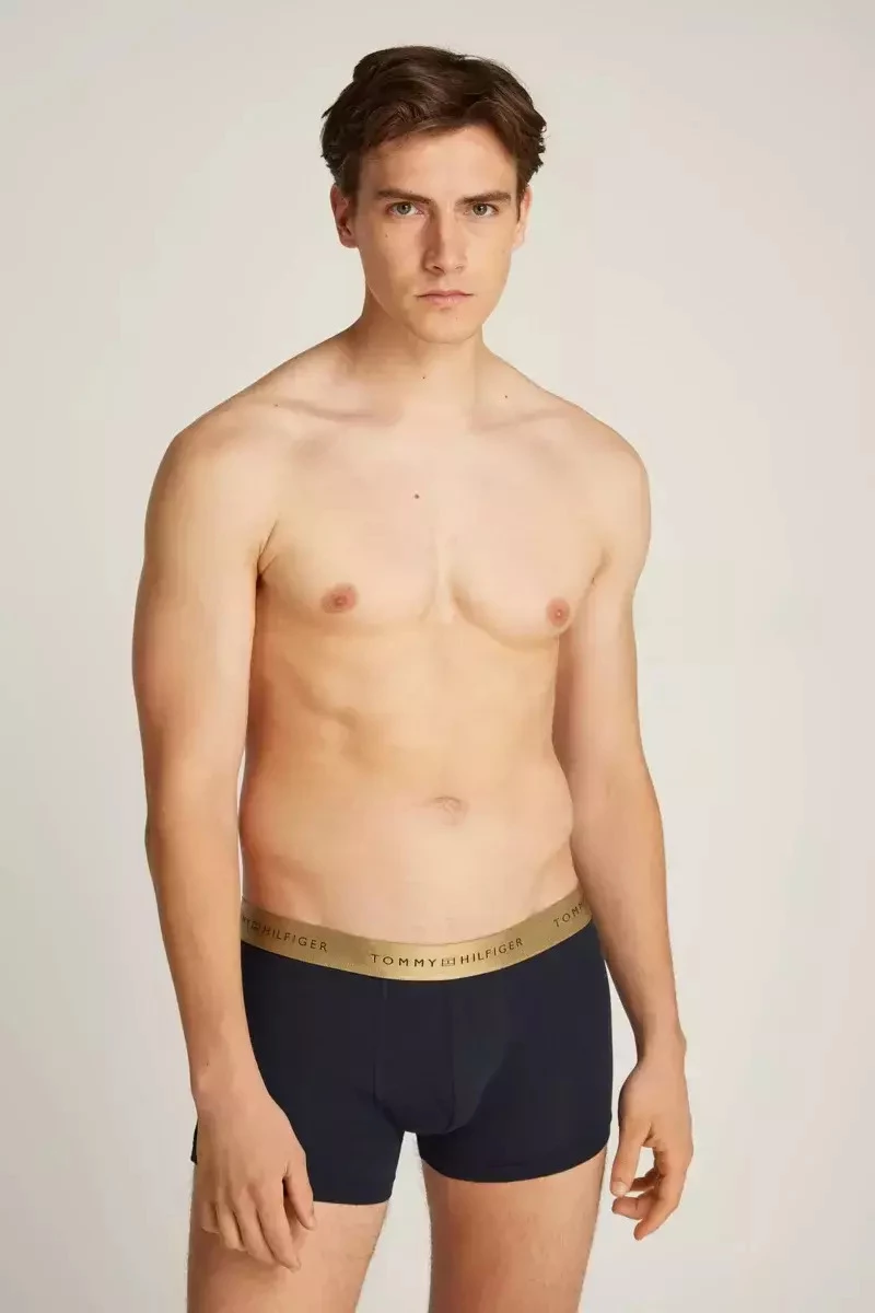 Ανδρικό boxer Tommy Hilfiger - Μαύρο Βαμβακερό - Χρυσό Λάστιχο Logo - 3 pack - Gift pack