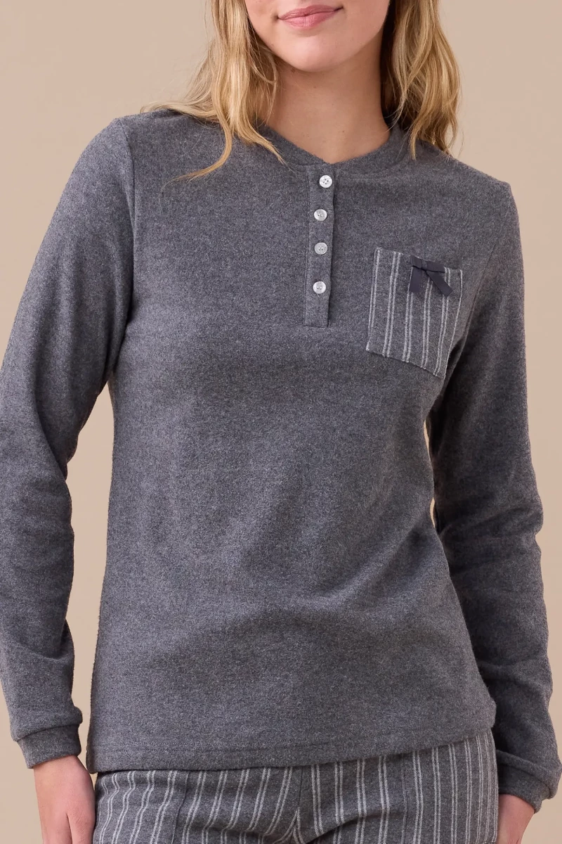 Γυναικεία Πυτζάμα Noidinotte - Fleece - Γκρί Ριγέ Παντελόνι - Regular Fit