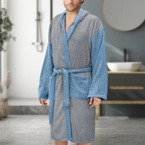 LINO Μπουρνούζι με κουκούλα Large Revel Γκρι